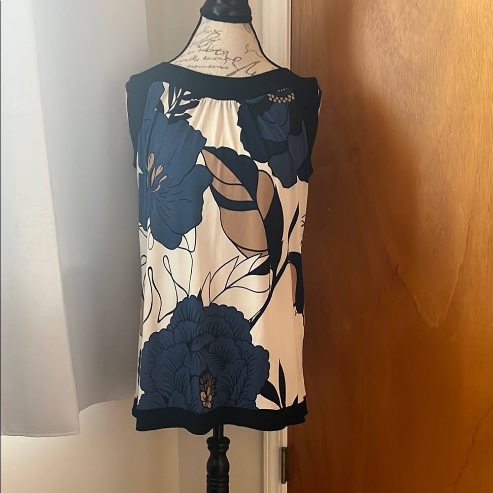 Floral Sleeveless Mini Dress/ Top - Blue and Cream